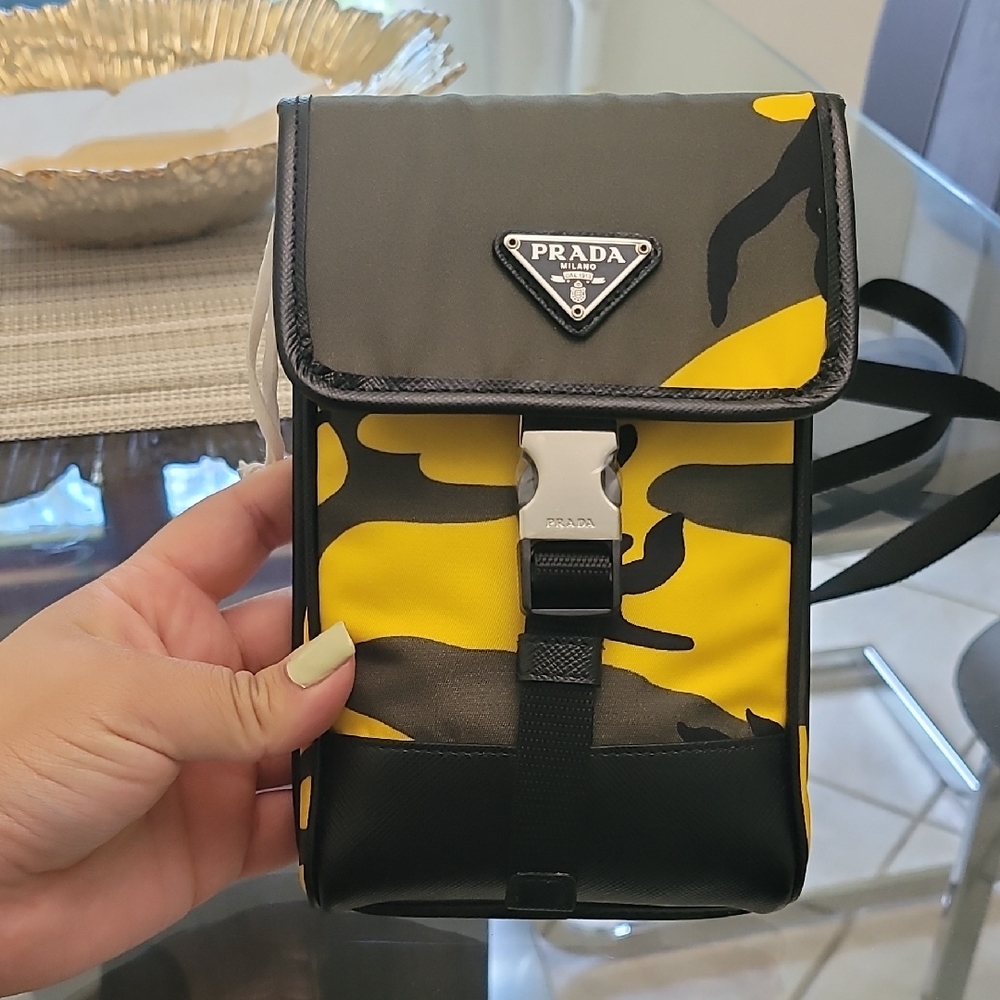 Prada Dark Geeen and Yellow Crossbody Bag with Geometric Design